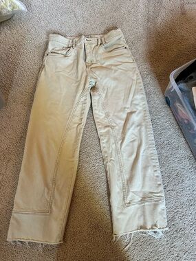 We The Free Beige High-Rise Denim with Contrast Stitching